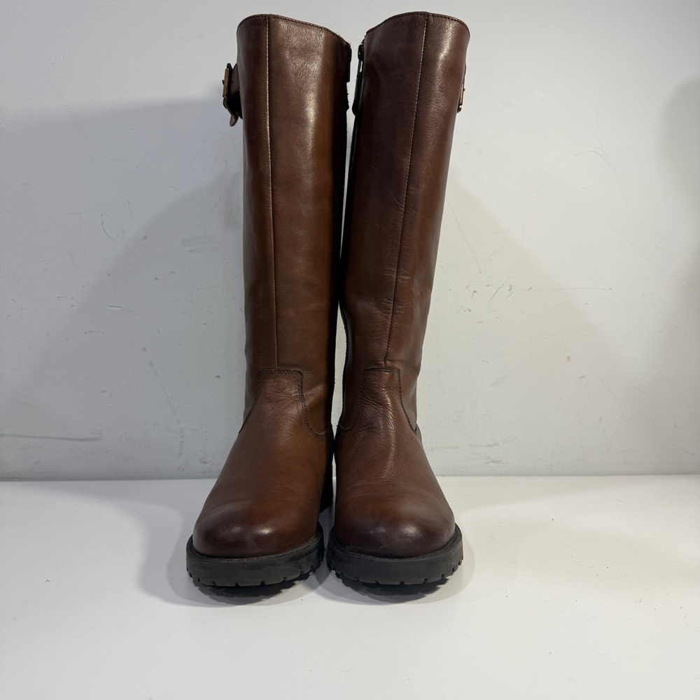 Dune London Knee High Tall Brown Zip Leather Riding Boots Women's Size 39 8 US - Picture 6 of 13